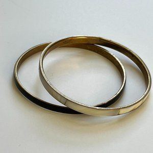VTG Black Enamel and White Shell Bangles with Gold Trim